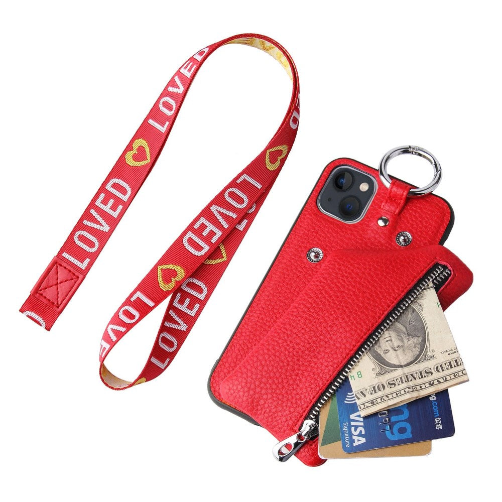 iPhone 14 Plus leather wallet case with zipper pocket