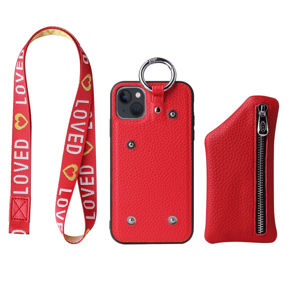 iPhone 14 Plus leather wallet case with zipper pocket