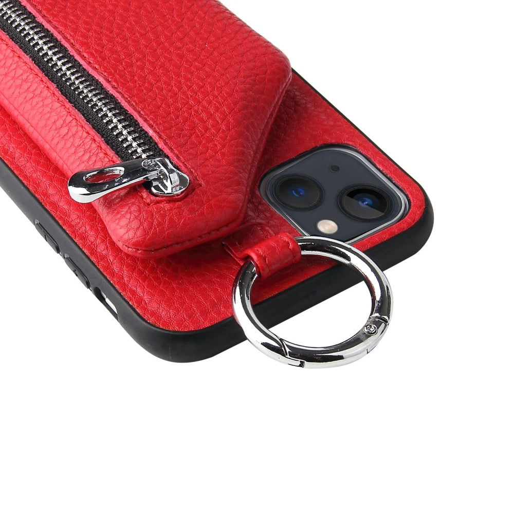 iPhone 14 Plus leather wallet case with zipper pocket
