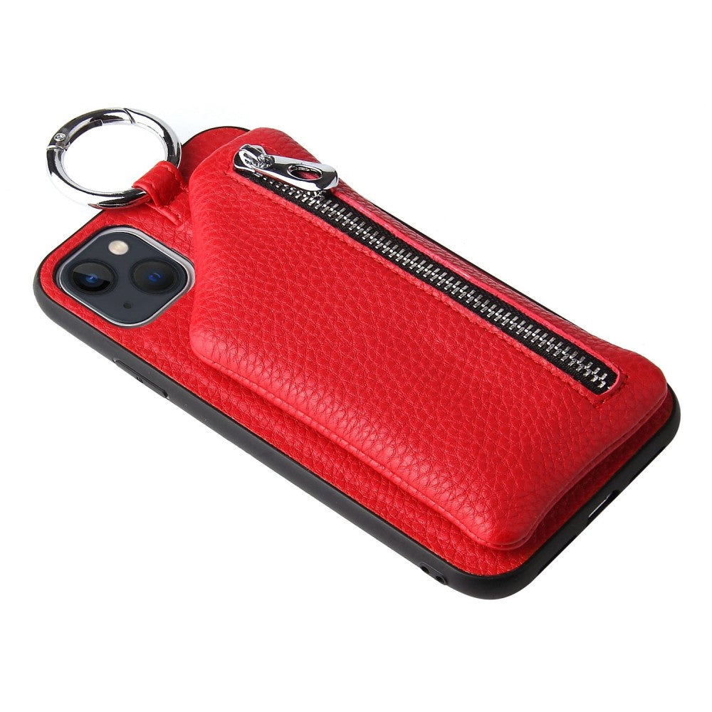 iPhone 14 Plus leather wallet case with zipper pocket