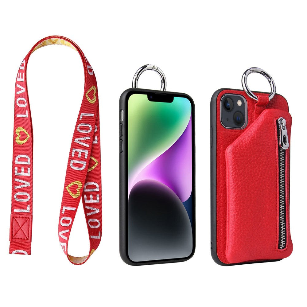 iPhone 14 Plus leather wallet case with zipper pocket