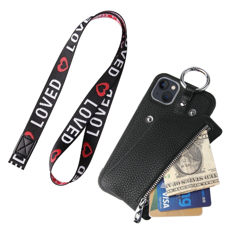 iPhone 14 Plus leather wallet case with zipper pocket