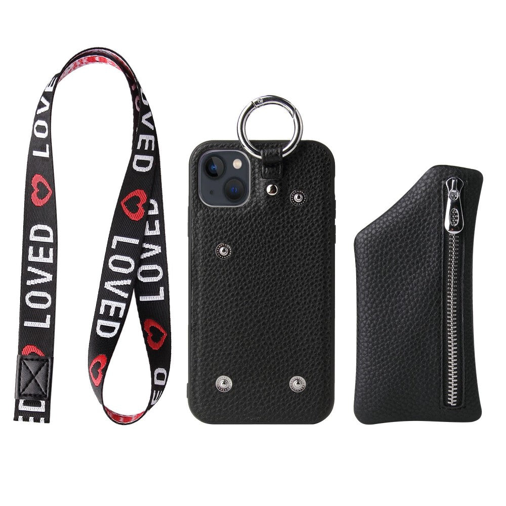 iPhone 14 Plus leather wallet case with zipper pocket