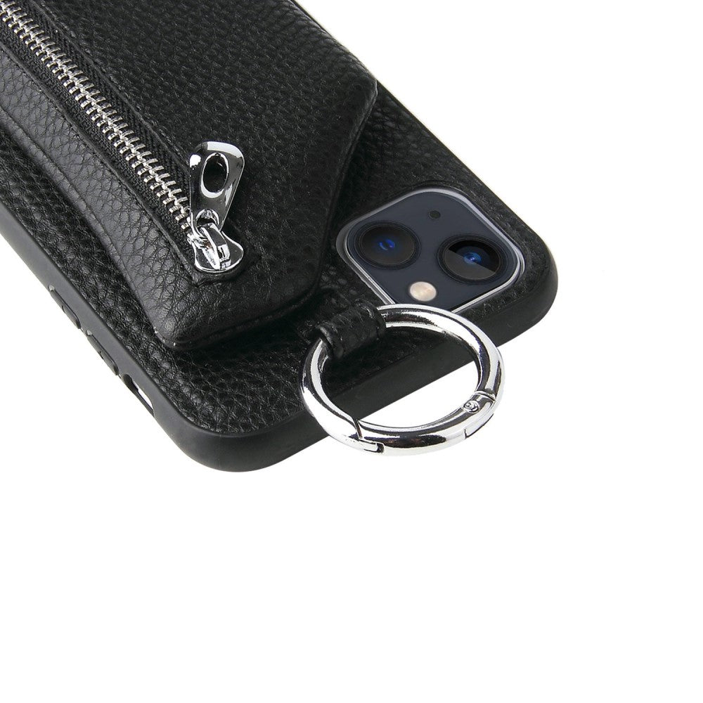 iPhone 14 Plus leather wallet case with zipper pocket