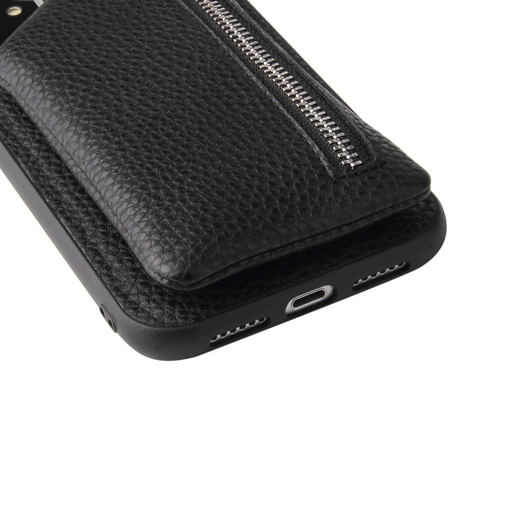 iPhone 14 Plus leather wallet case with zipper pocket
