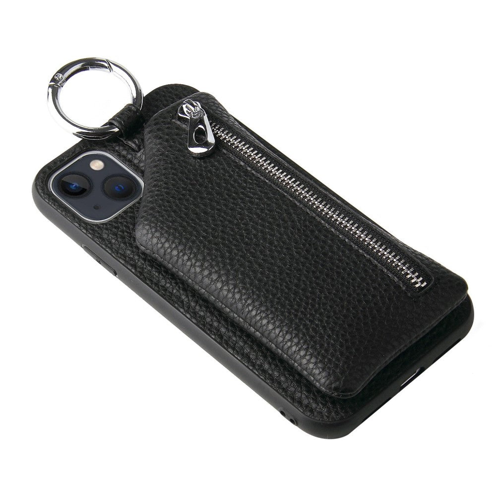iPhone 14 Plus leather wallet case with zipper pocket