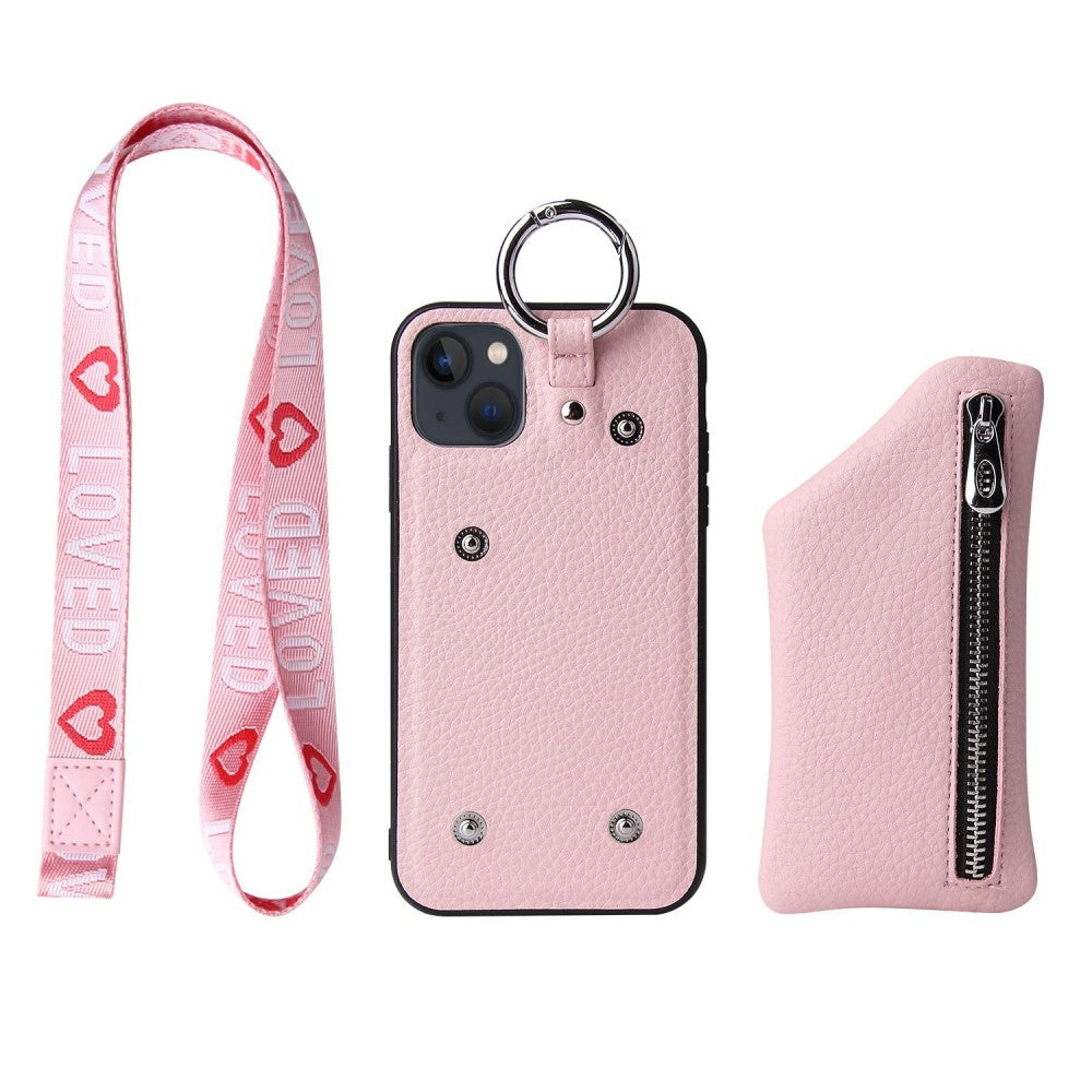 iPhone 14 Plus leather wallet case with zipper pocket