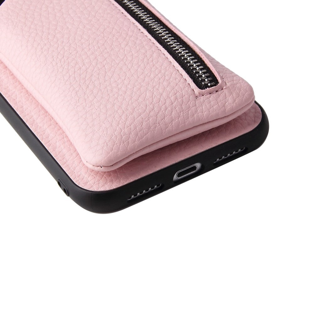 iPhone 14 Plus leather wallet case with zipper pocket