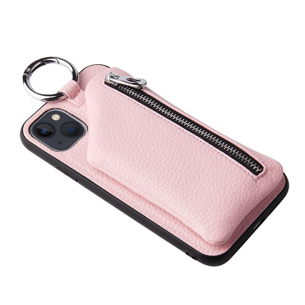 iPhone 14 Plus leather wallet case with zipper pocket