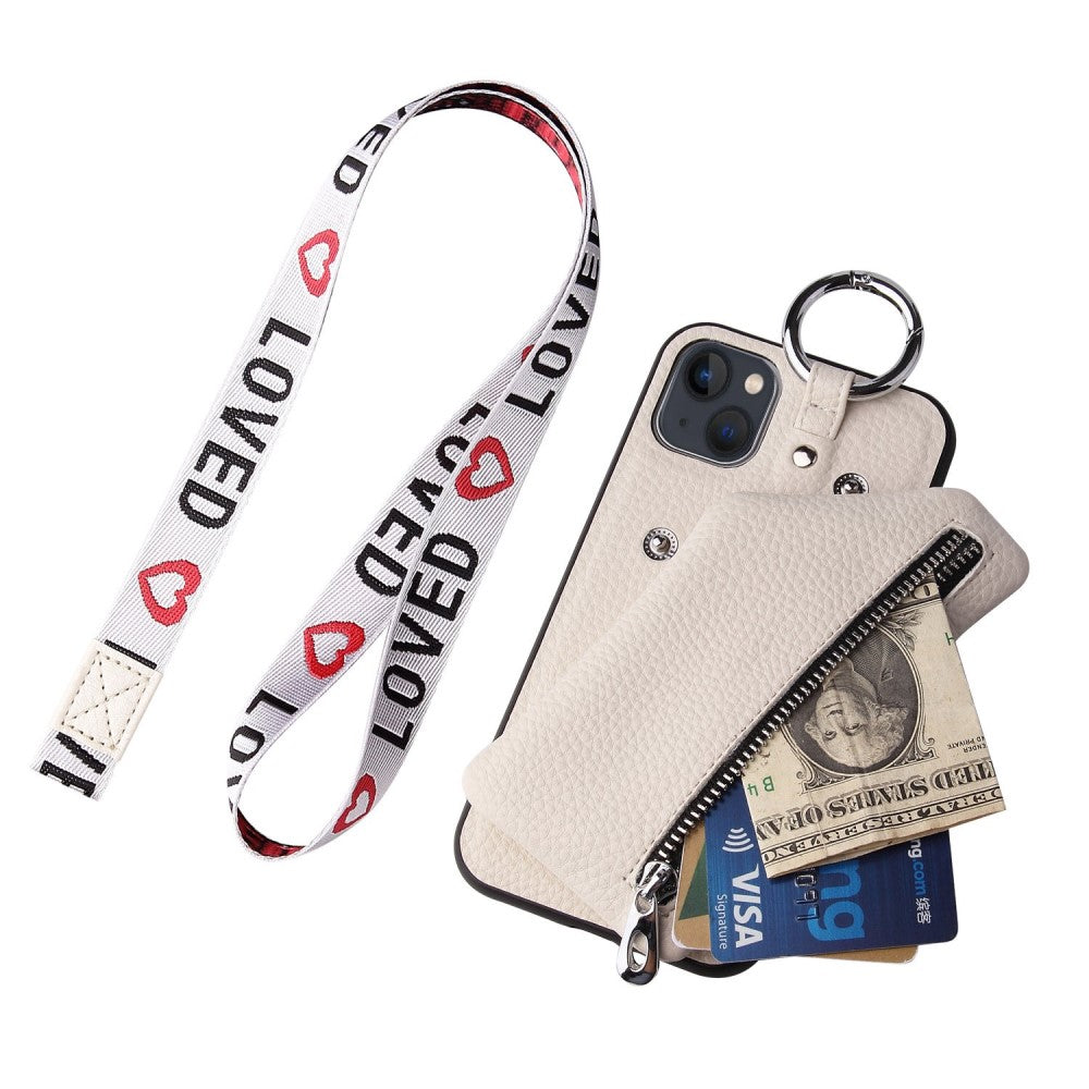 iPhone 14 Plus leather wallet case with zipper pocket