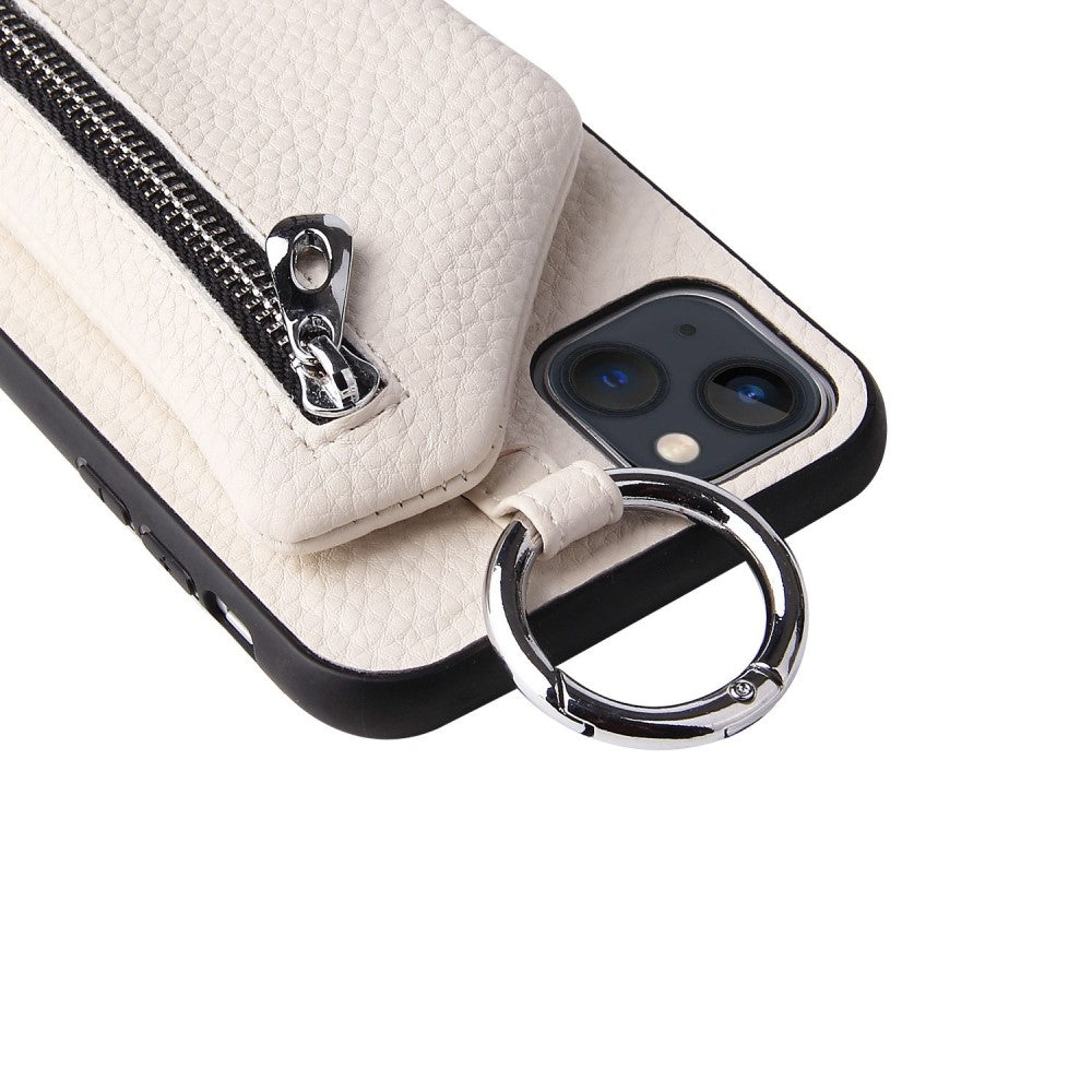 iPhone 14 Plus leather wallet case with zipper pocket