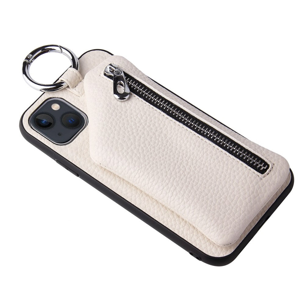 iPhone 14 Plus leather wallet case with zipper pocket