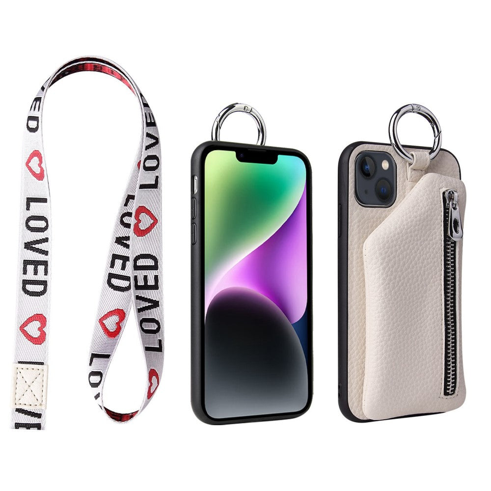 iPhone 14 Plus leather wallet case with zipper pocket