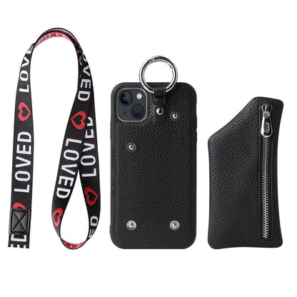 iPhone 14 Plus leather wallet case with zipper pocket