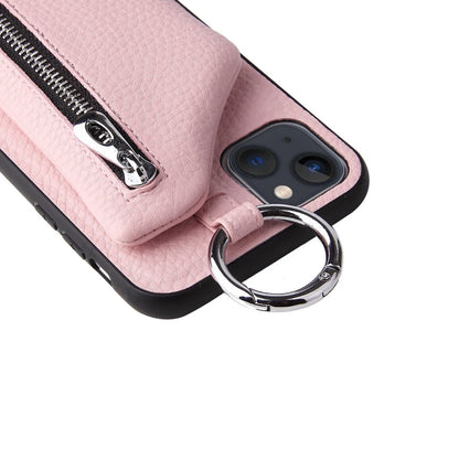 iPhone 14 Plus leather wallet case with zipper pocket